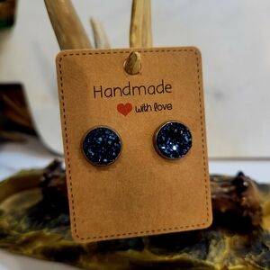 ⚠️ Sold ⚠️ Handmade Blue Faux Druzy Stud Earrings